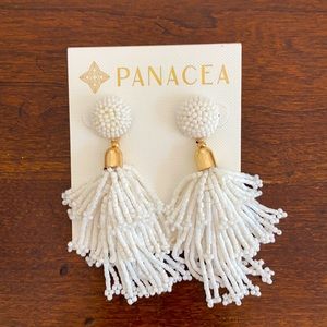 White beaded tassel drop earrings